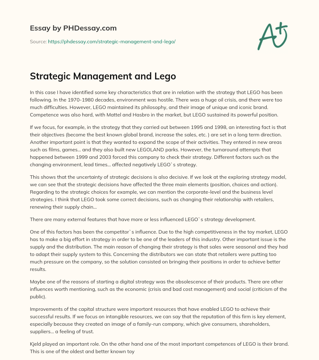 Strategic Management and Lego essay