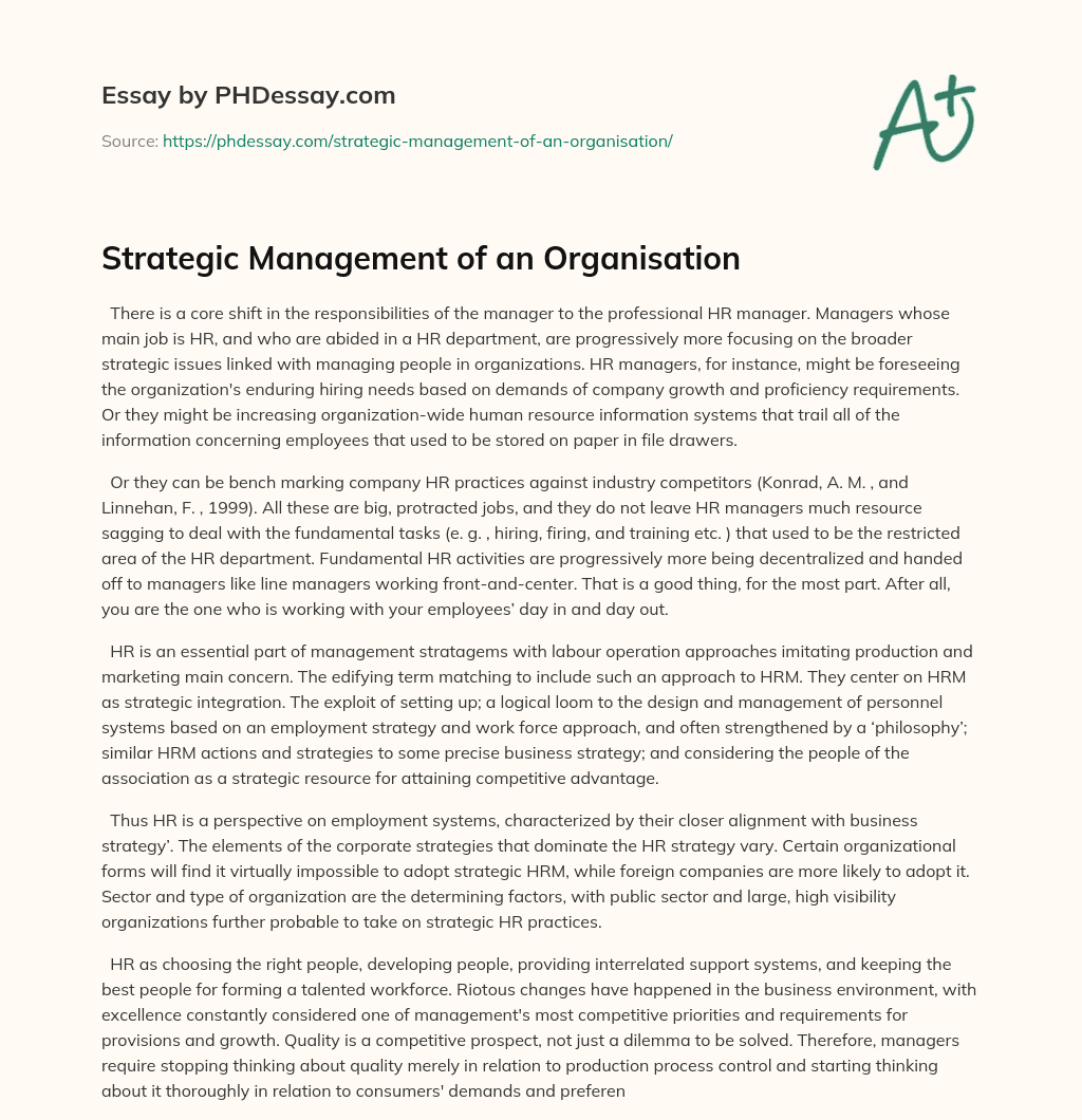Strategic Management of an Organisation essay