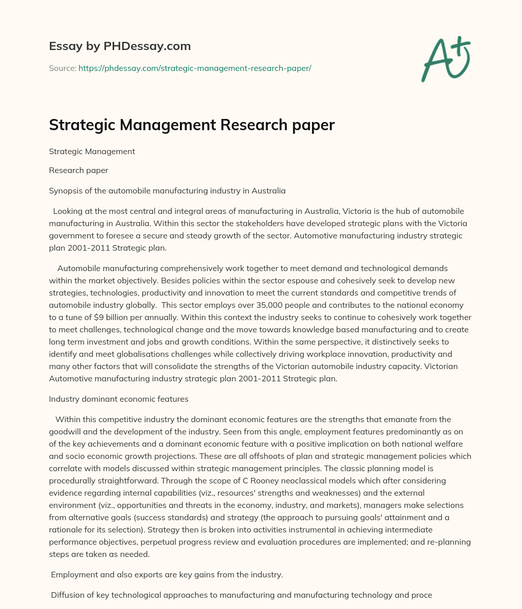 strategic management theory research paper