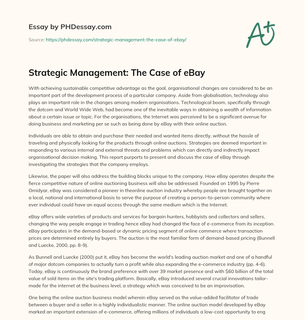 Strategic Management: The Case of eBay essay