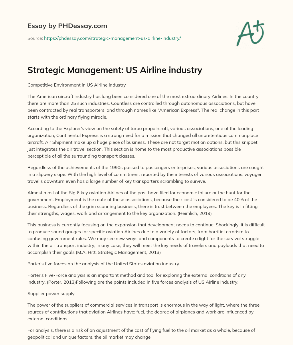 Strategic Management: US Airline industry essay