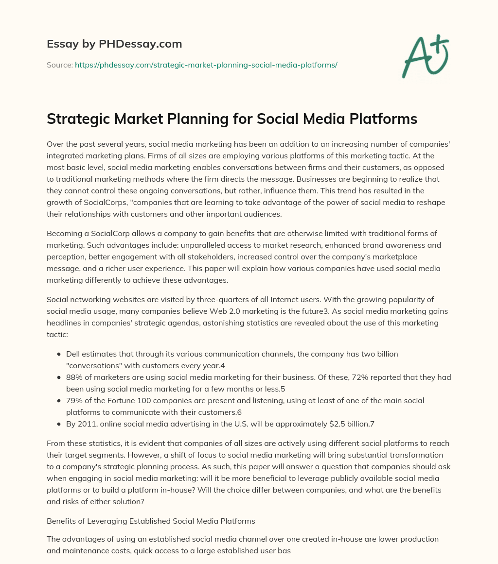 Strategic Market Planning for Social Media Platforms essay
