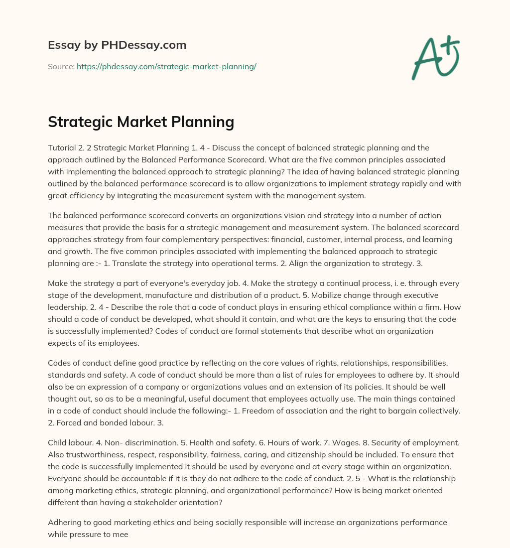 Strategic Market Planning essay