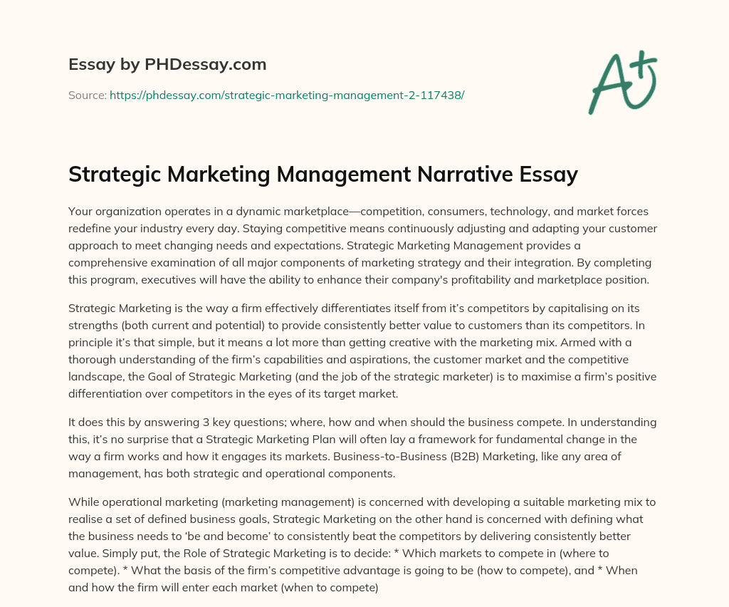 Strategic Marketing Management Narrative Essay essay