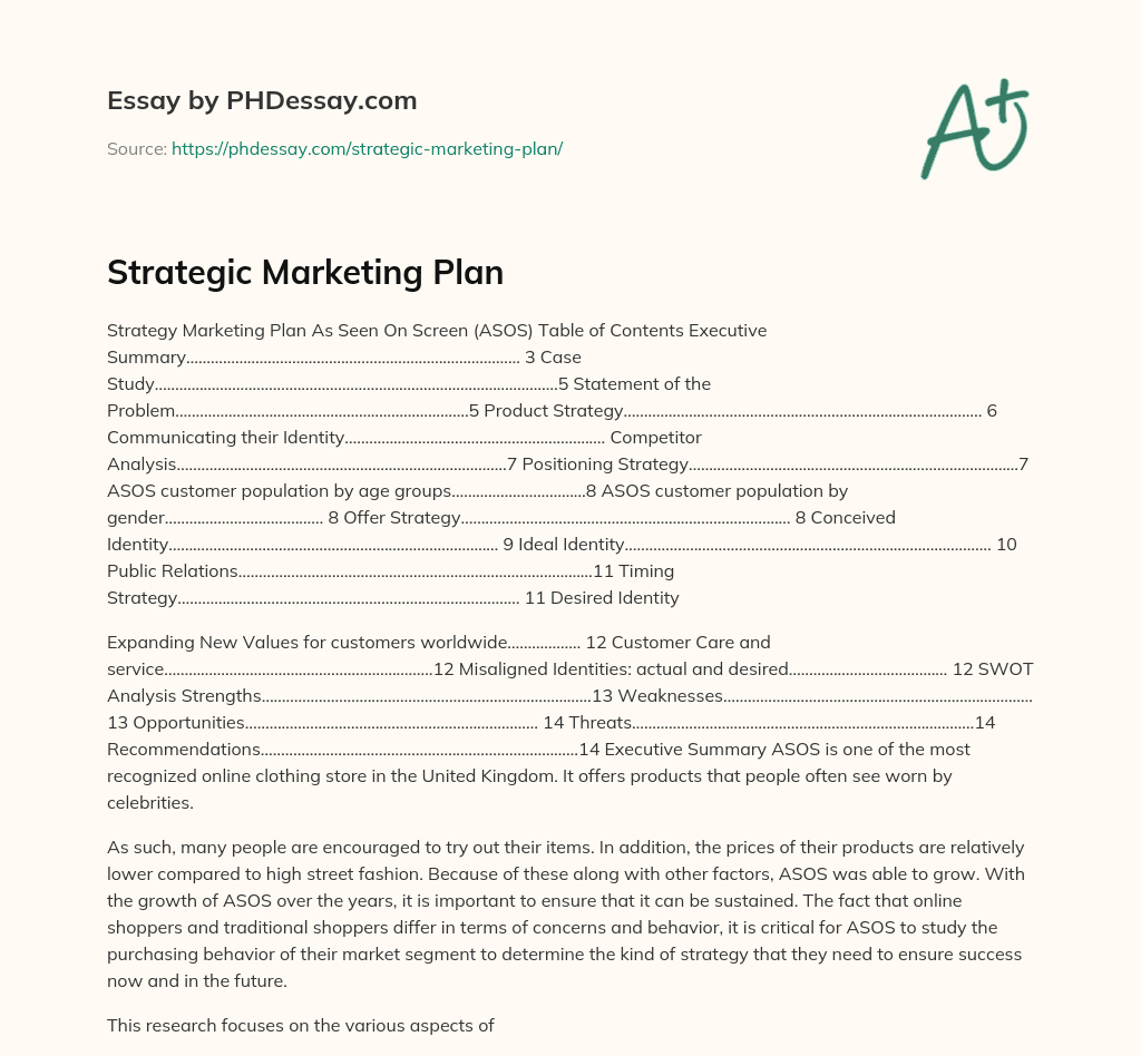 Strategic Marketing Plan essay