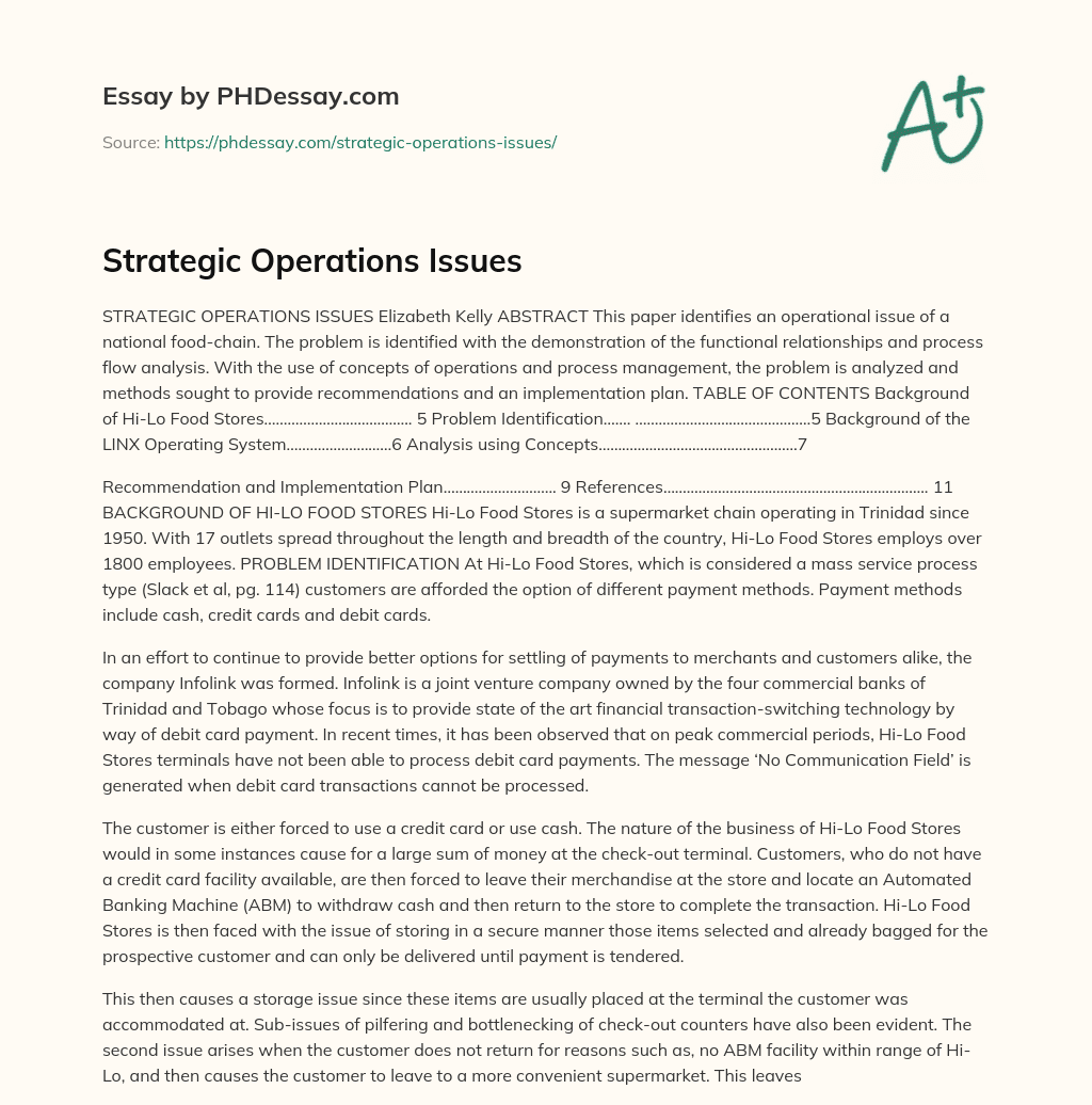 Strategic Operations Issues essay