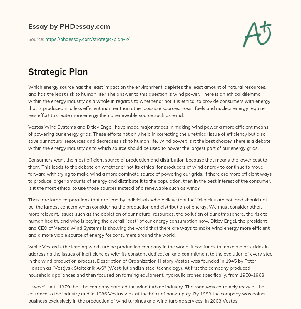 strategic plan analysis essay