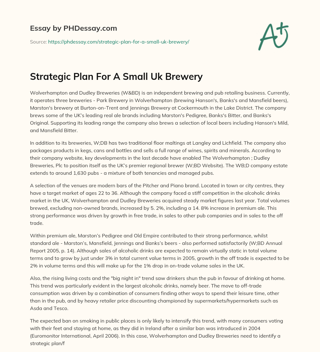 Strategic Plan For A Small Uk Brewery essay