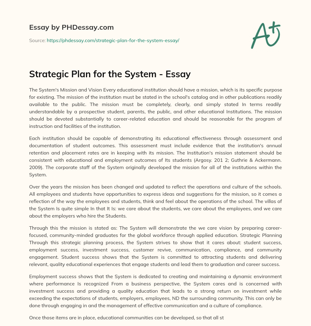 Strategic Plan for the System – Essay essay