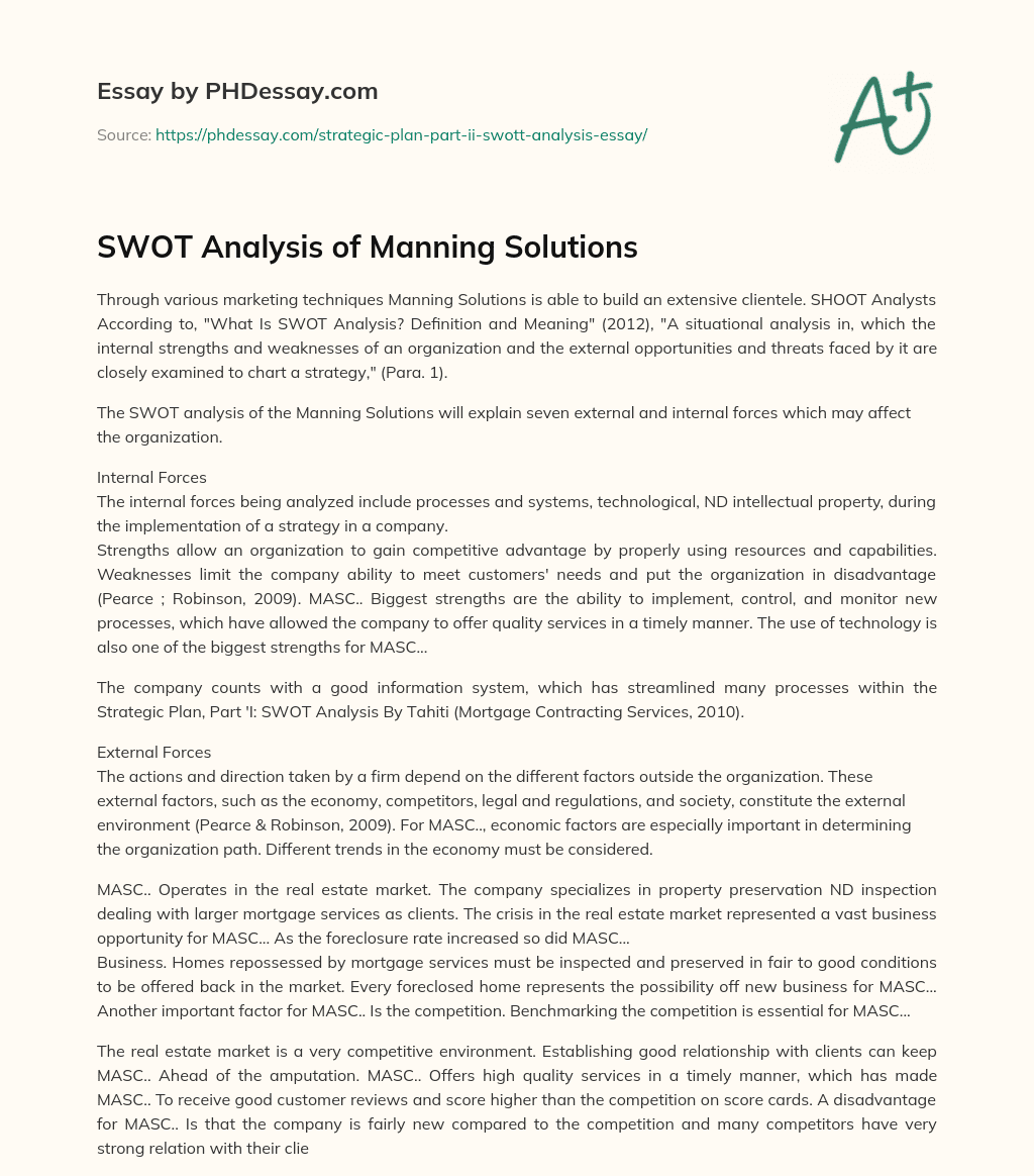 SWOT Analysis of Manning Solutions essay