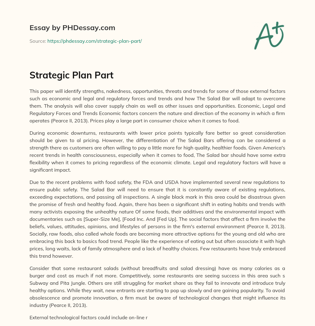 Strategic Plan Part essay