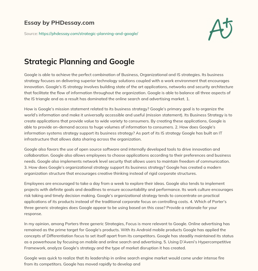 Strategic Planning and Google essay