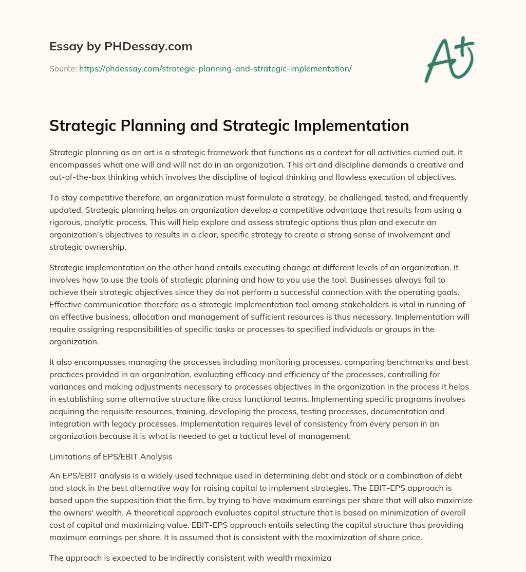 Strategic Planning and Strategic Implementation essay