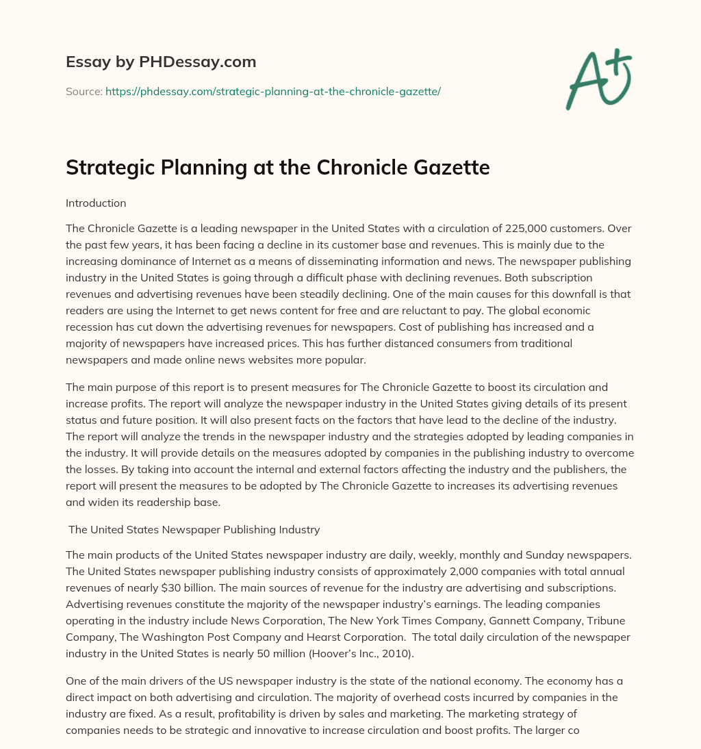 Strategic Planning at the Chronicle Gazette essay