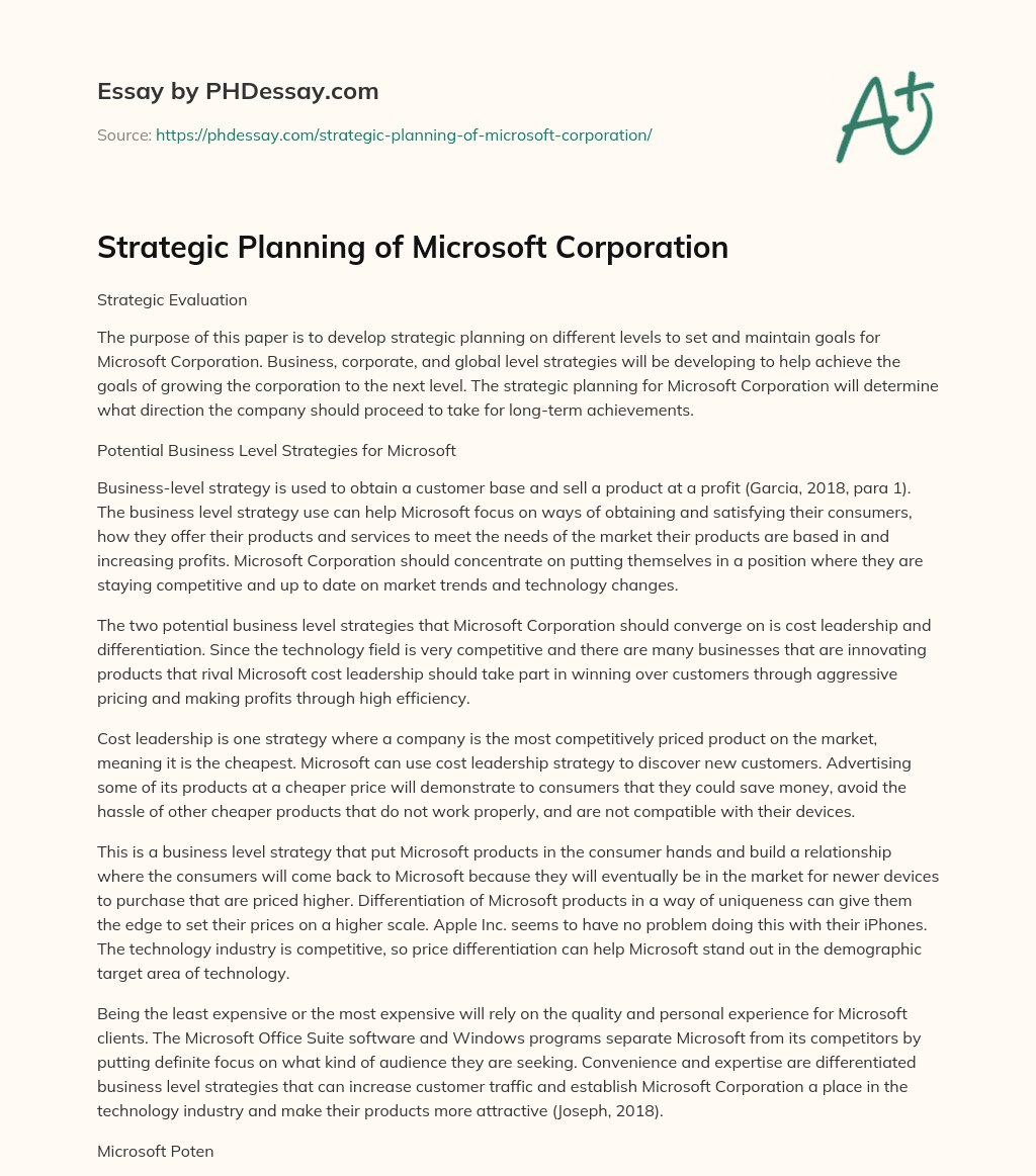 Strategic Planning of Microsoft Corporation essay