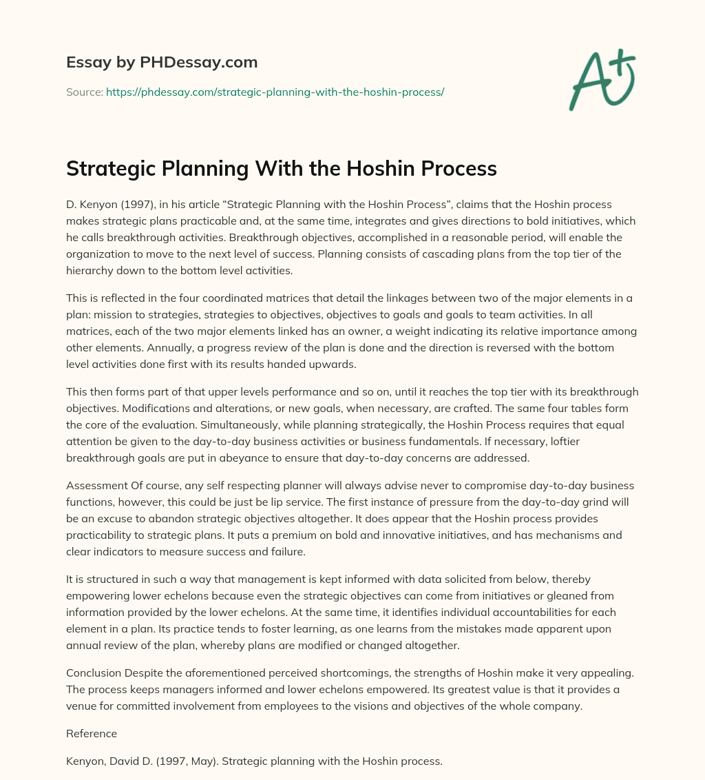 Strategic Planning With the Hoshin Process essay