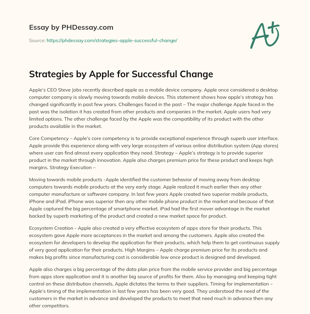 Strategies by Apple for Successful Change essay