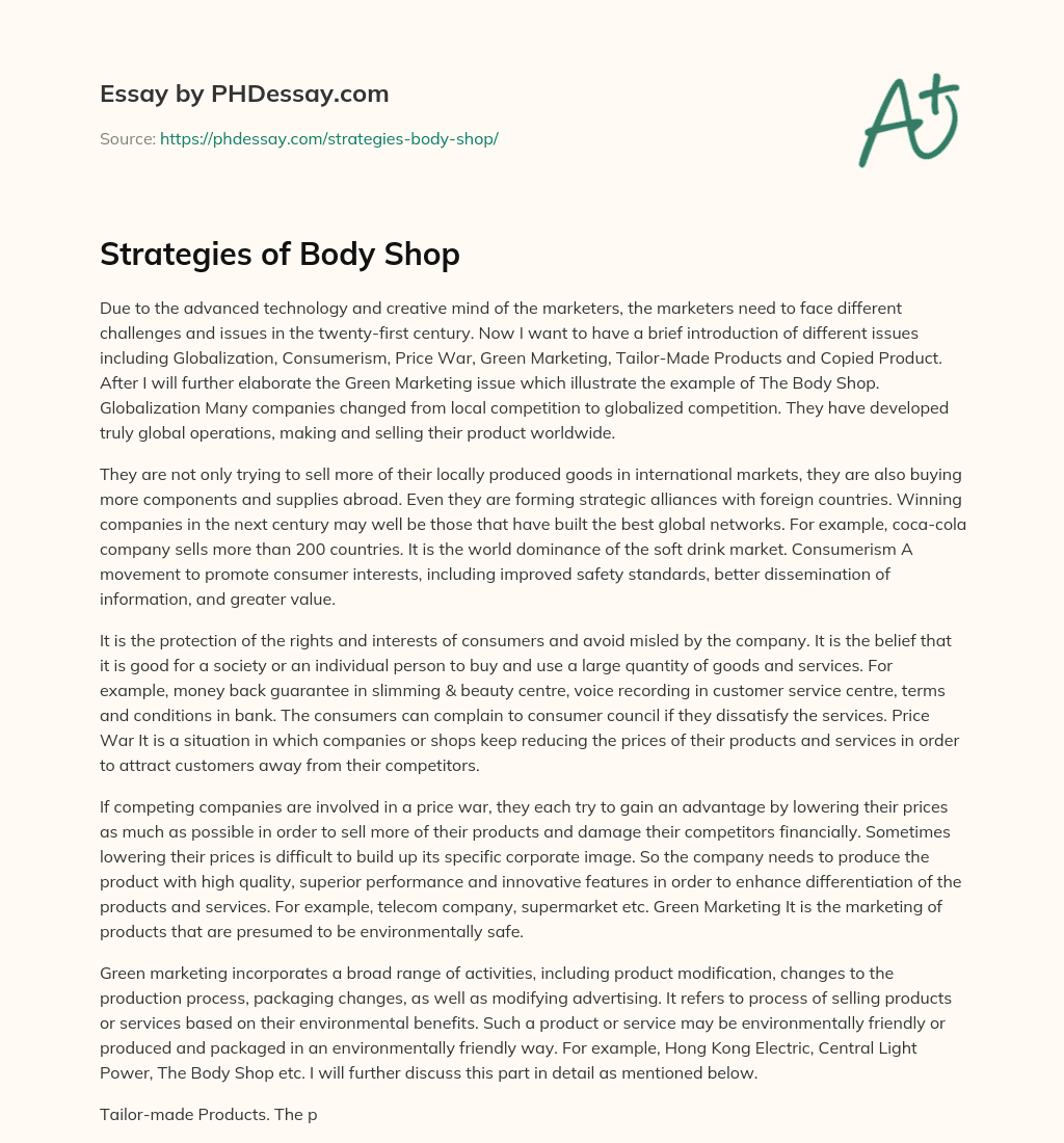 Strategies of Body Shop essay