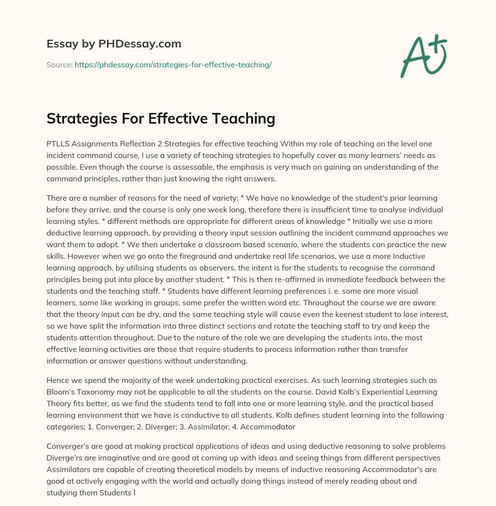 Strategies For Effective Teaching essay