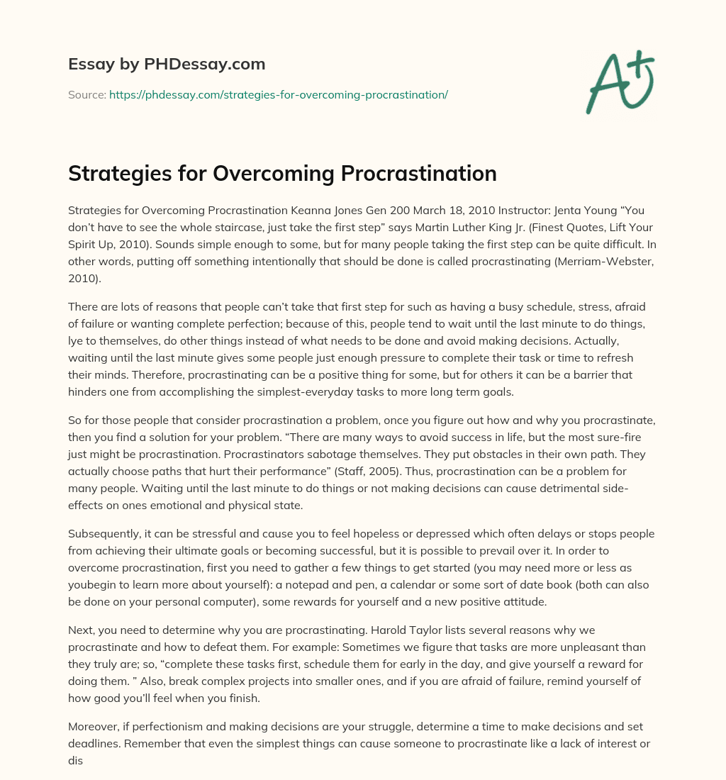 Strategies for Overcoming Procrastination essay