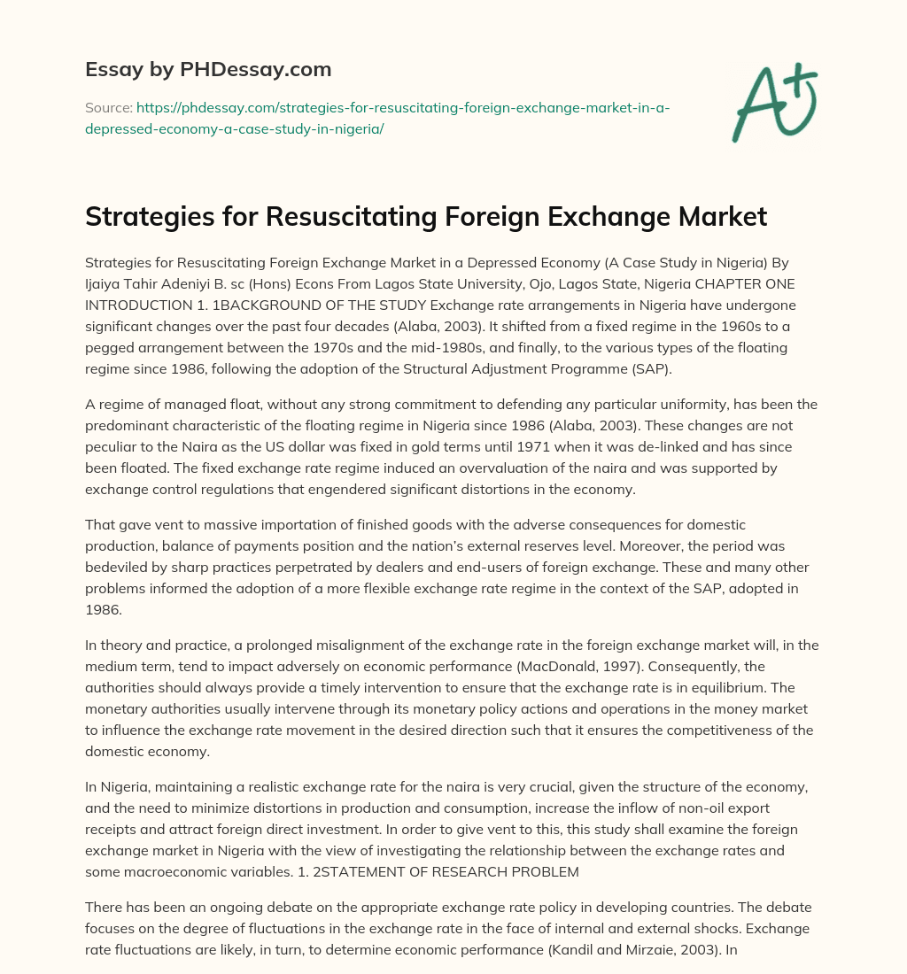 Strategies for Resuscitating Foreign Exchange Market essay