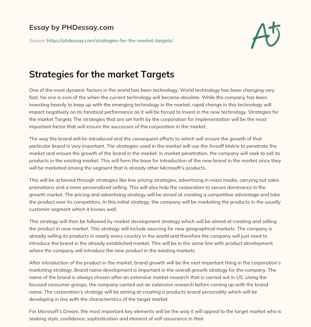 Strategies for the market Targets essay