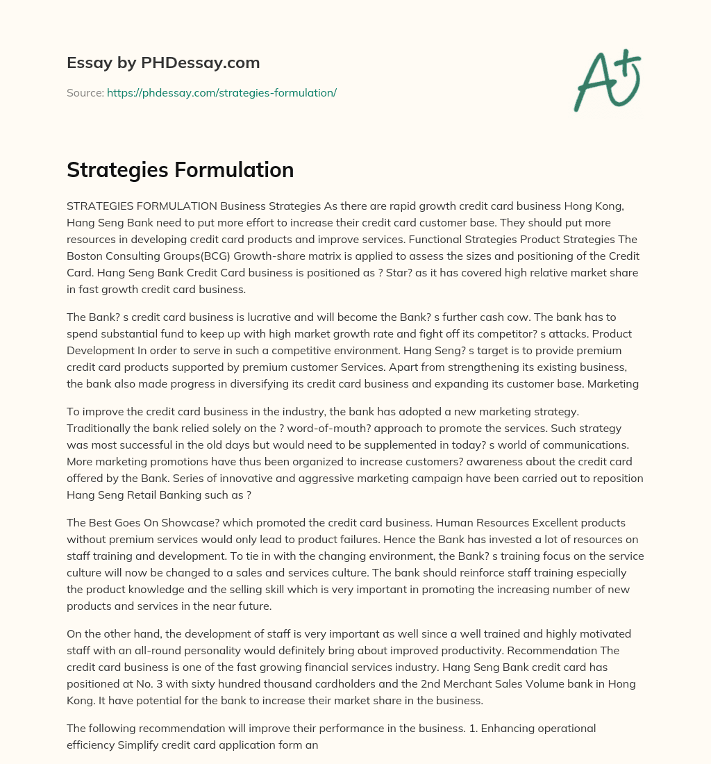 Strategies Formulation essay
