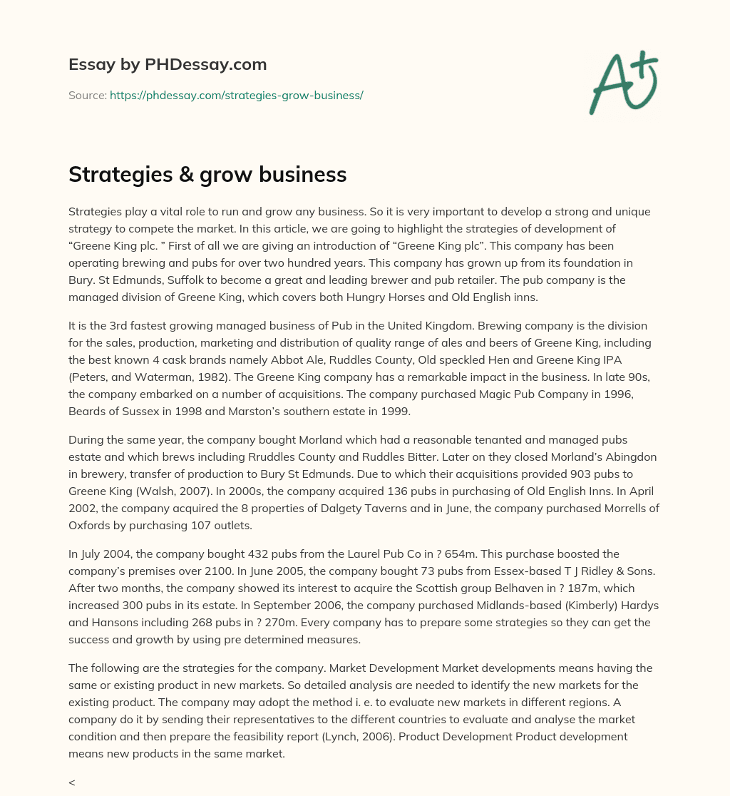 Strategies & grow  business essay