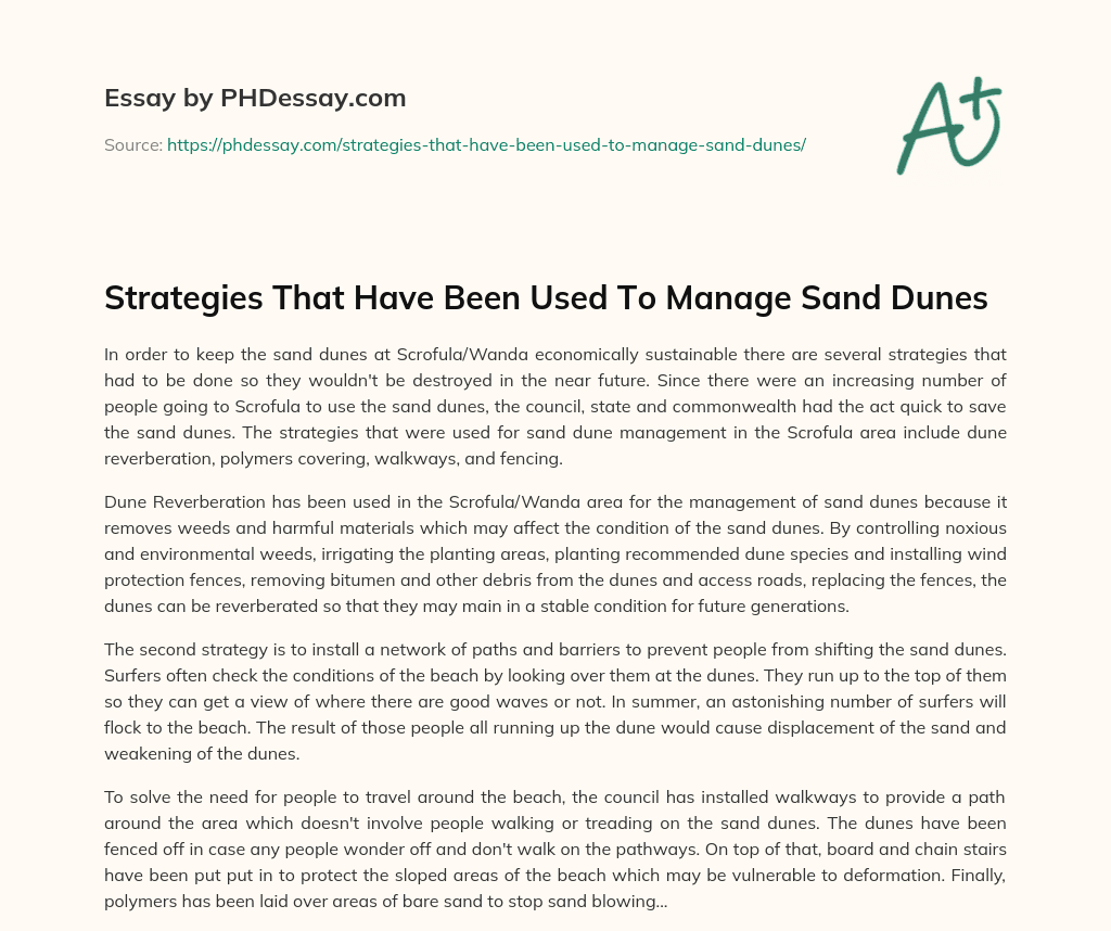 Strategies That Have Been Used To Manage Sand Dunes essay