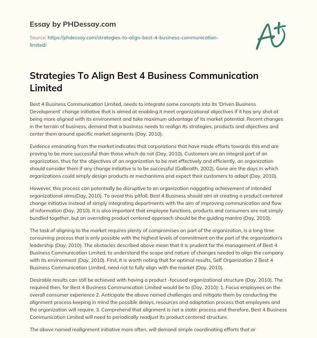 Strategies To Align Best 4 Business Communication Limited essay