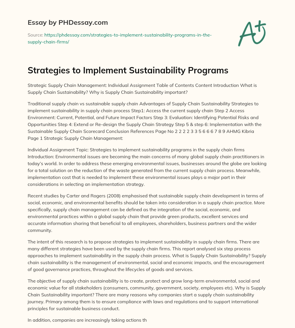 Strategies to Implement Sustainability Programs essay