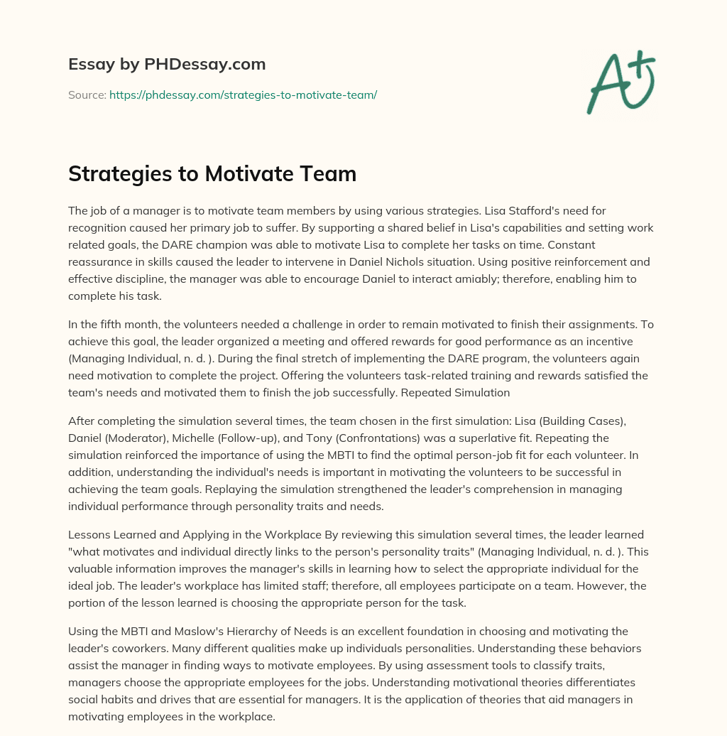 Strategies to Motivate Team essay