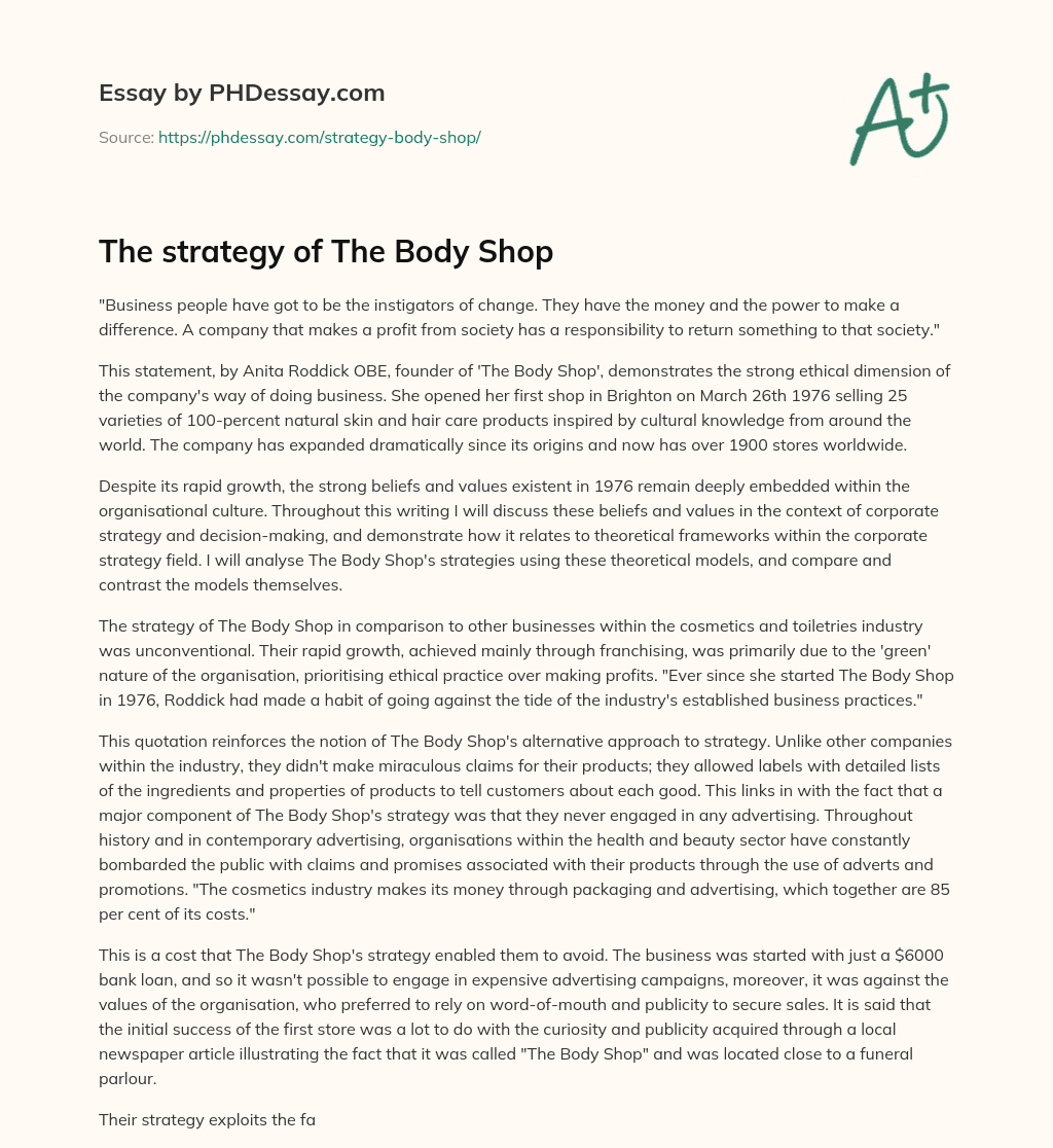 The strategy of The Body Shop essay