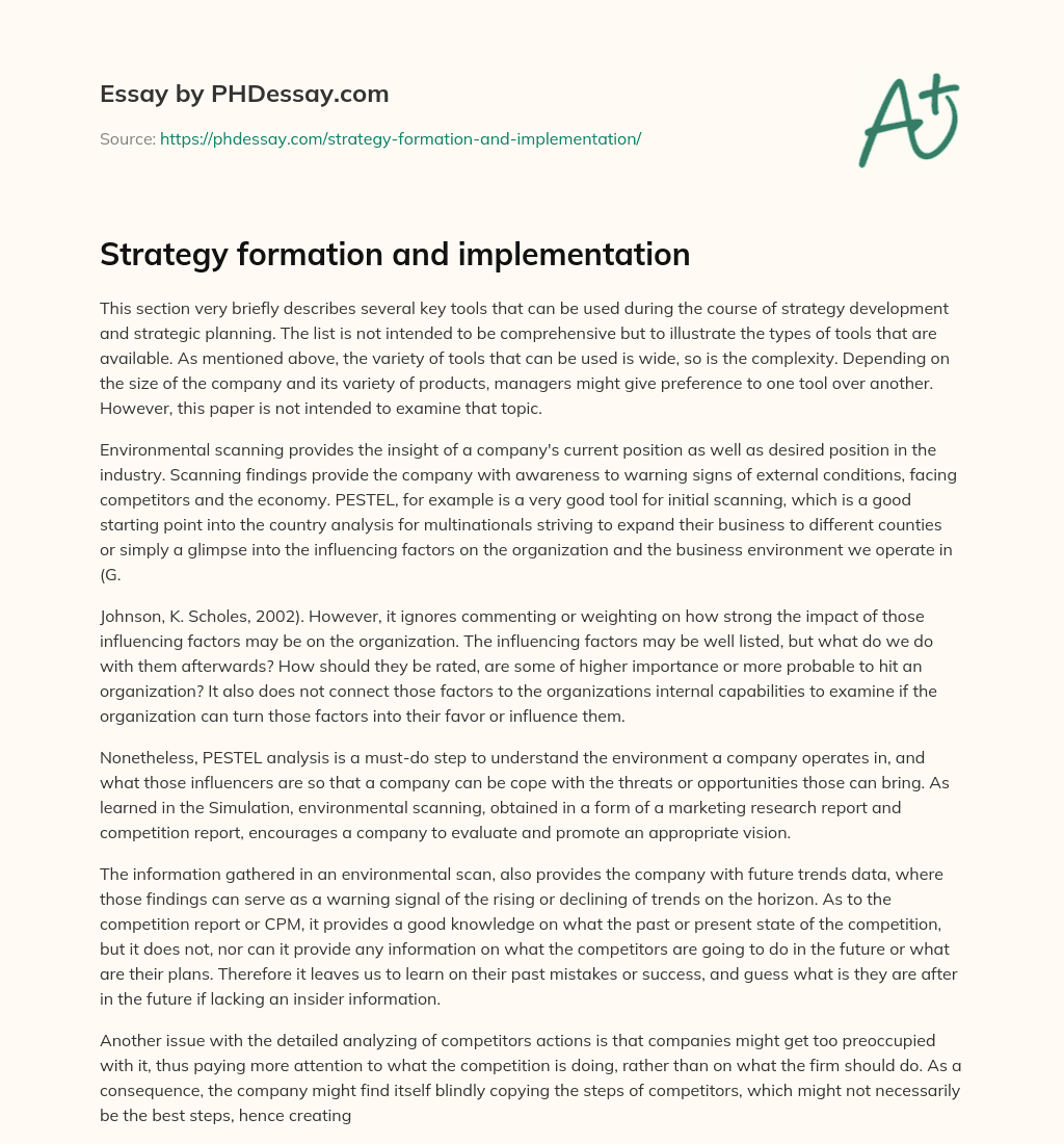 Strategy formation and implementation essay