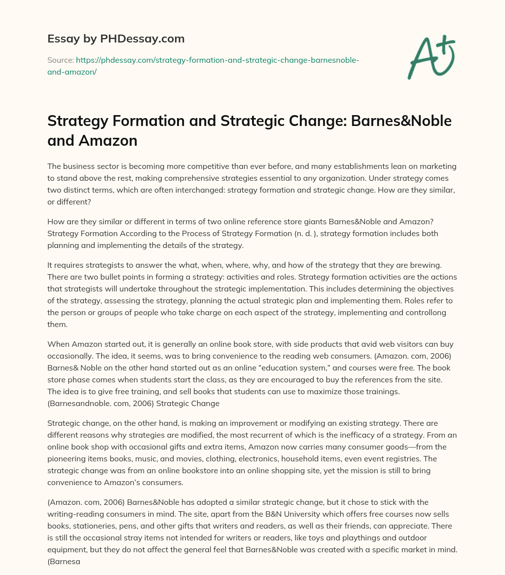 Strategy Formation and Strategic Change: Barnes&Noble and Amazon essay