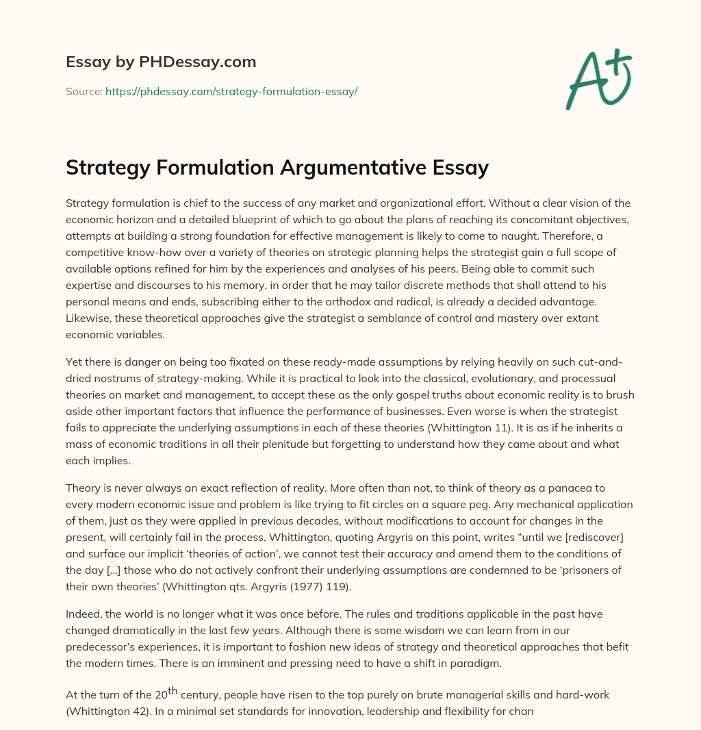 Strategy Formulation Argumentative Essay essay