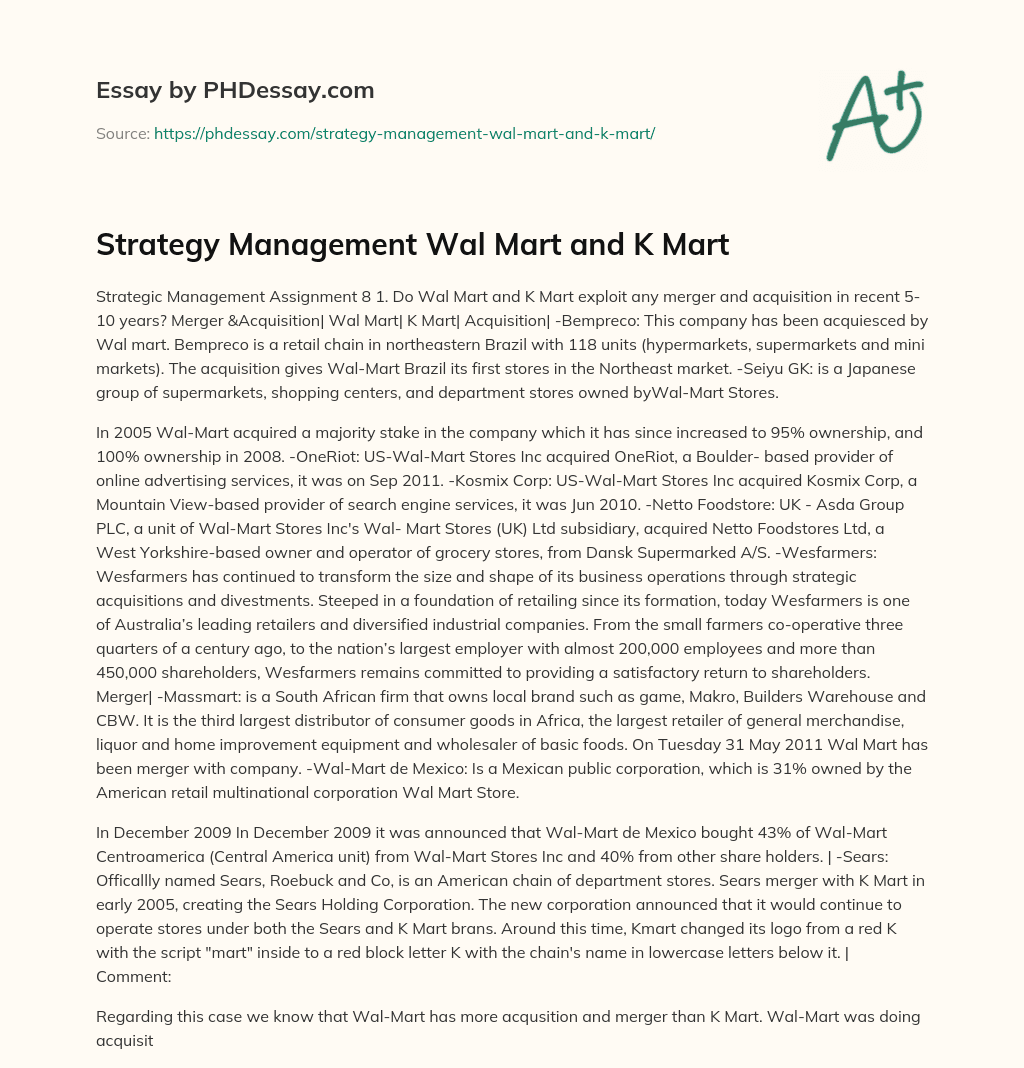 Strategy Management Wal Mart and K Mart essay