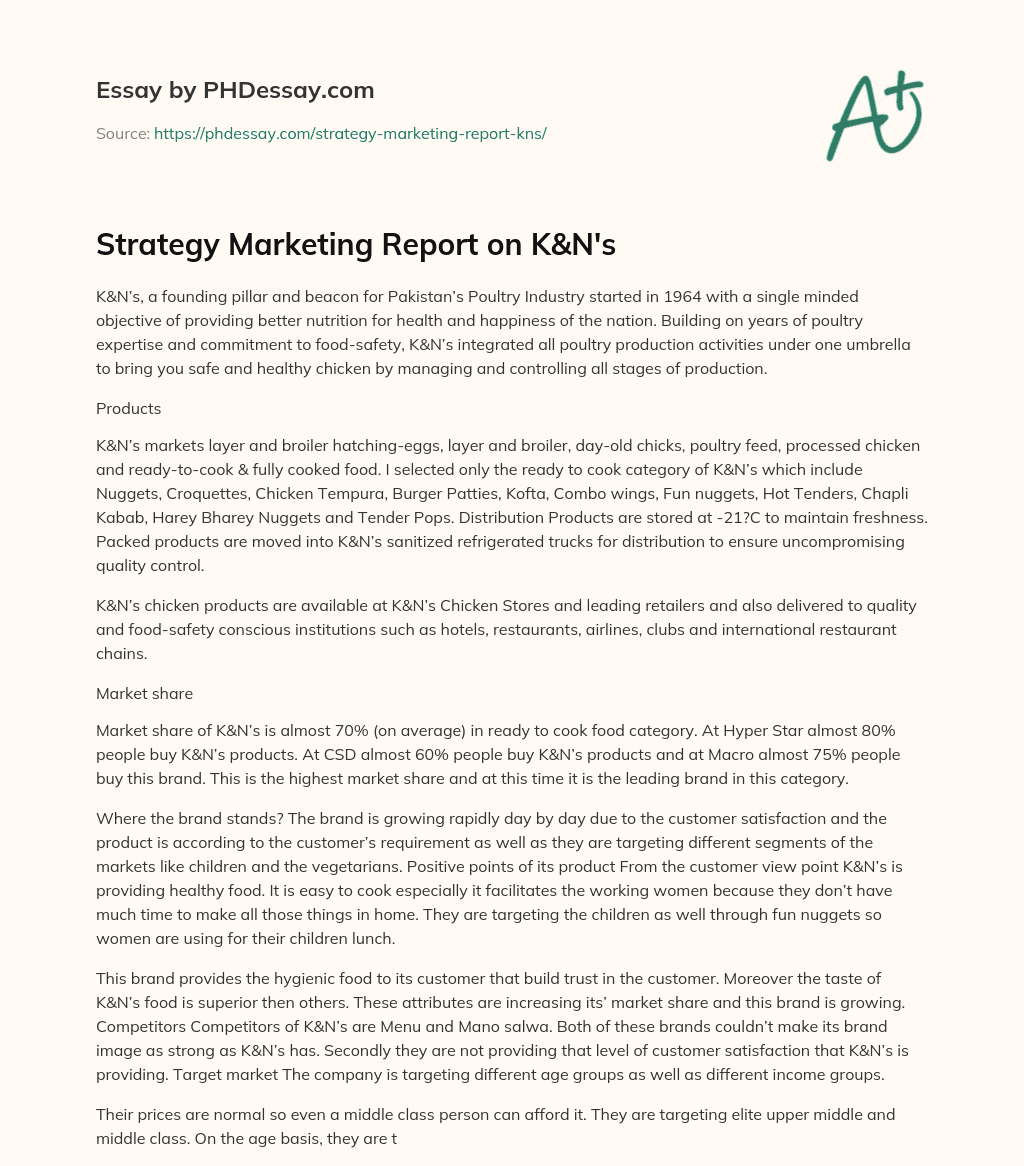 Strategy Marketing Report on K&N’s essay