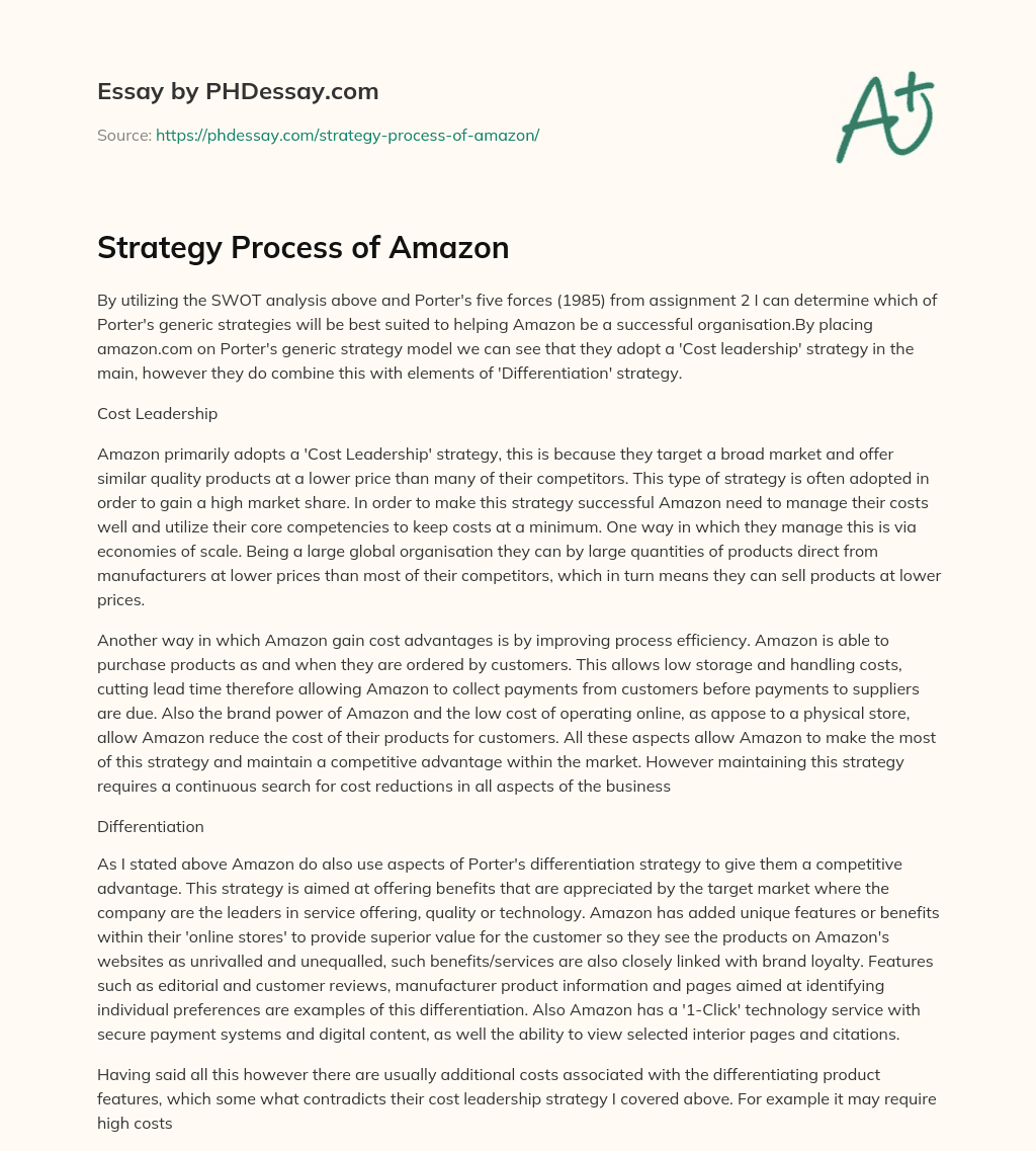 Strategy Process Of Amazon Analysis Essay Example