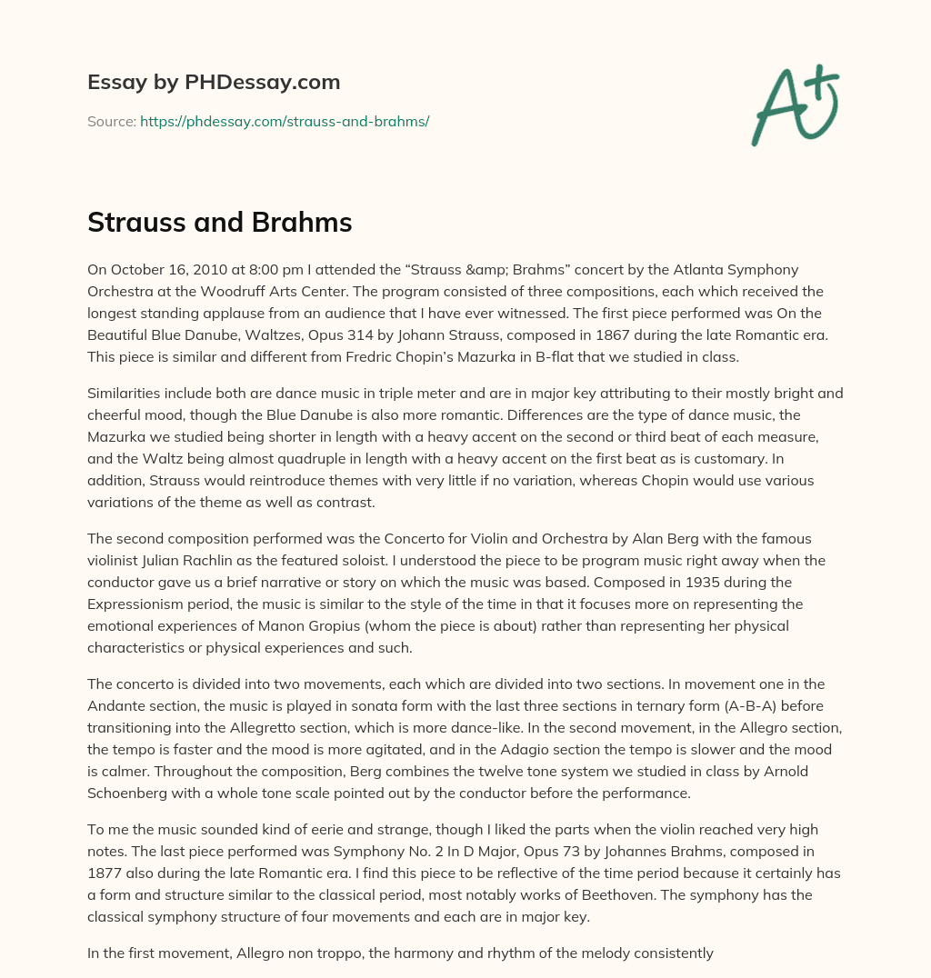 Strauss and Brahms essay