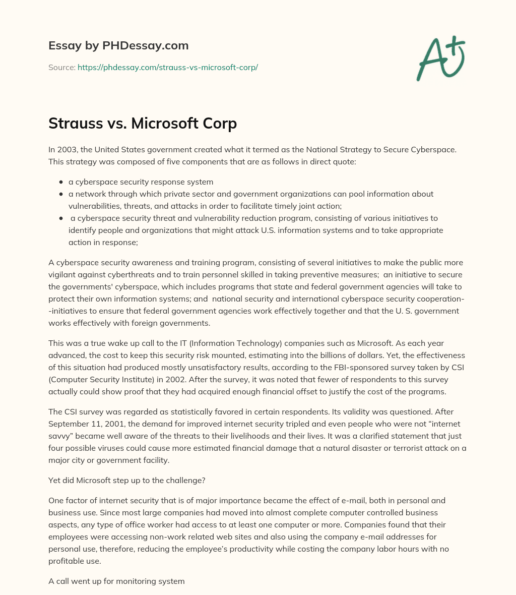 Strauss vs. Microsoft Corp essay