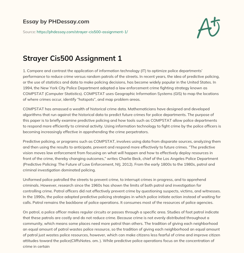 Strayer Cis500 Assignment 1 essay
