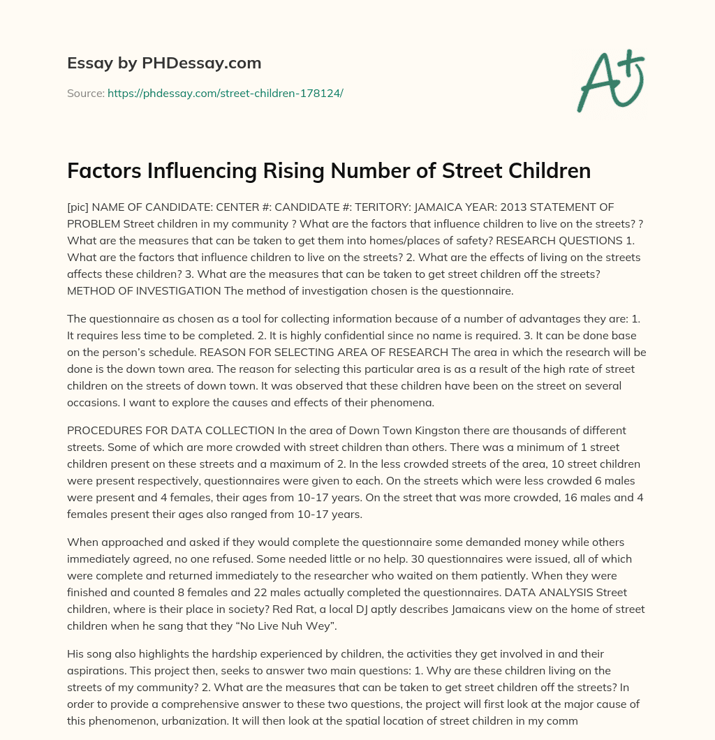Factors Influencing Rising Number of Street Children essay