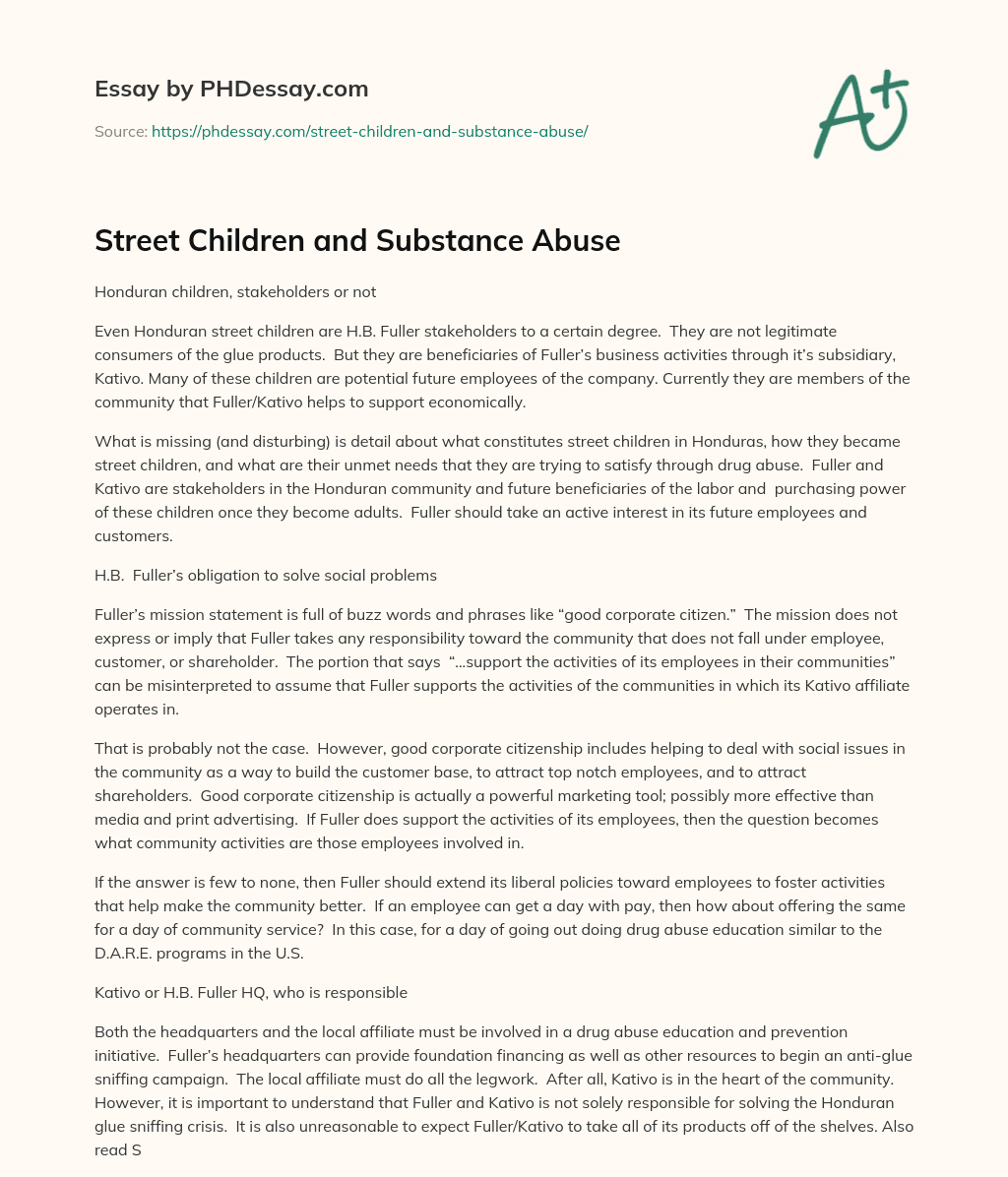 Street Children and Substance Abuse essay