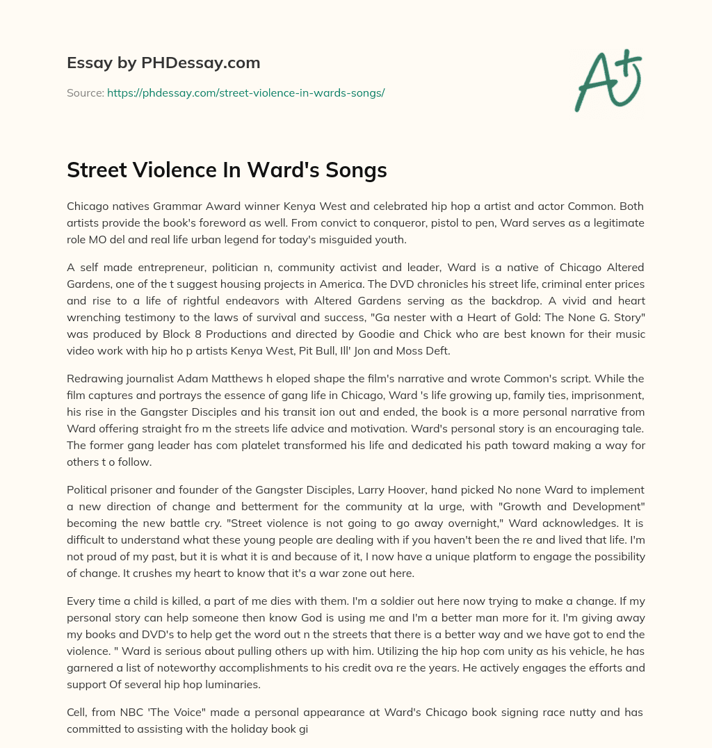 Street Violence In Ward’s Songs essay