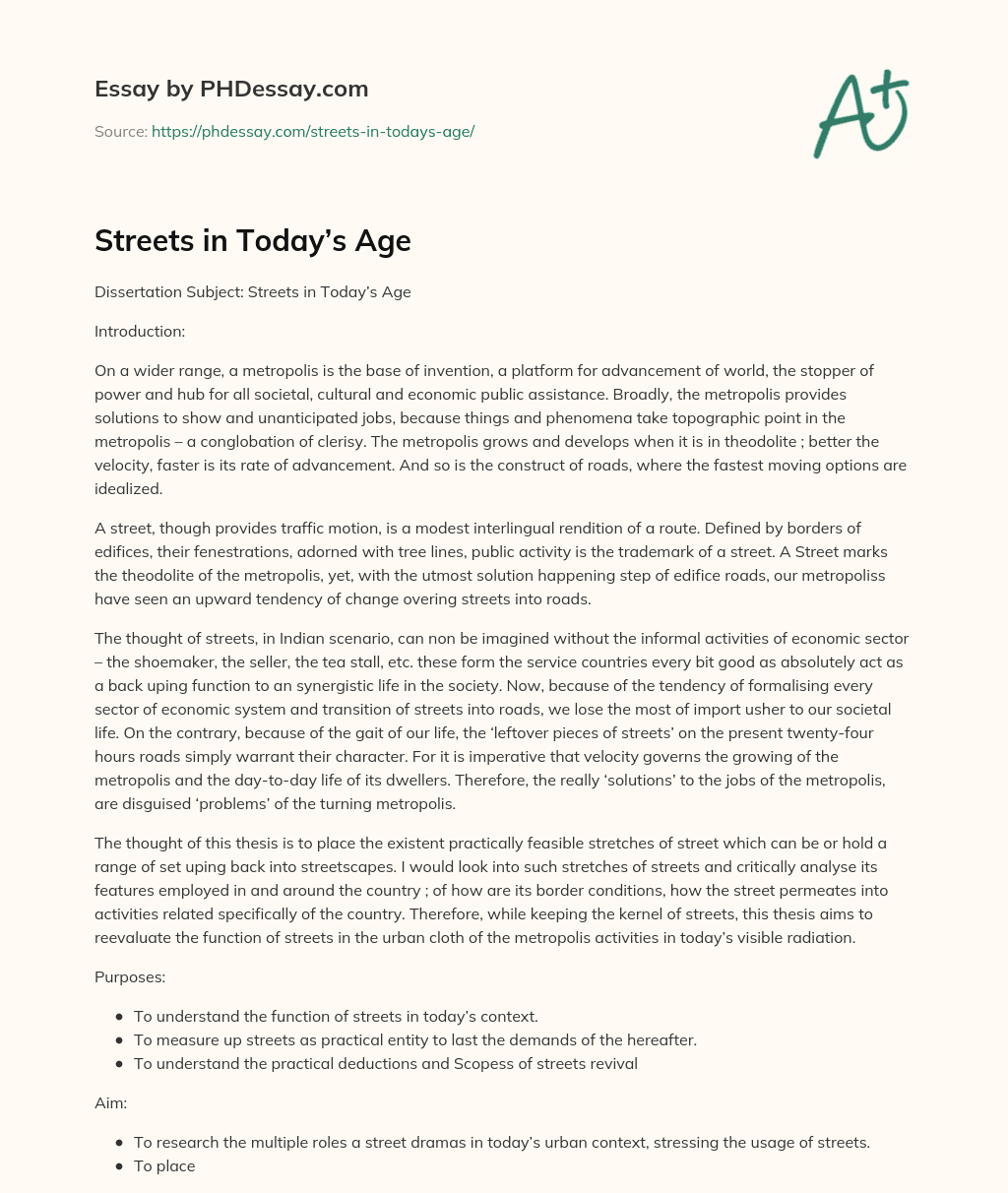 Streets in Today’s Age essay