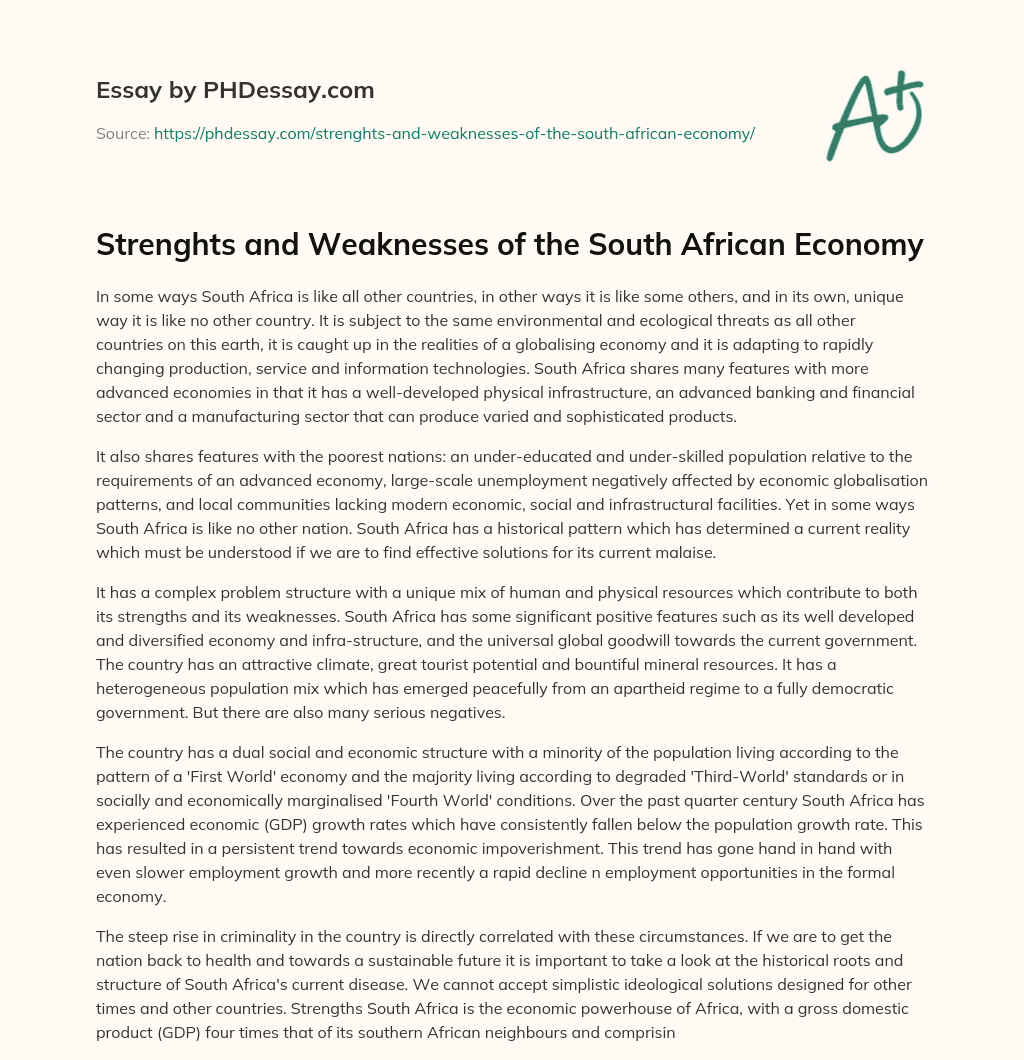 Strenghts and Weaknesses of the South African Economy essay