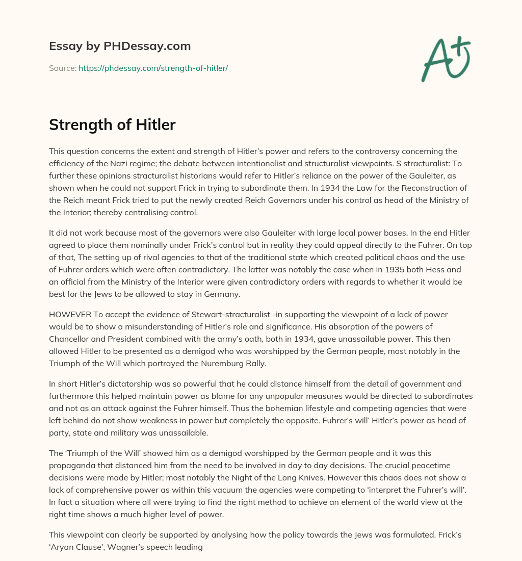 Strength of Hitler essay