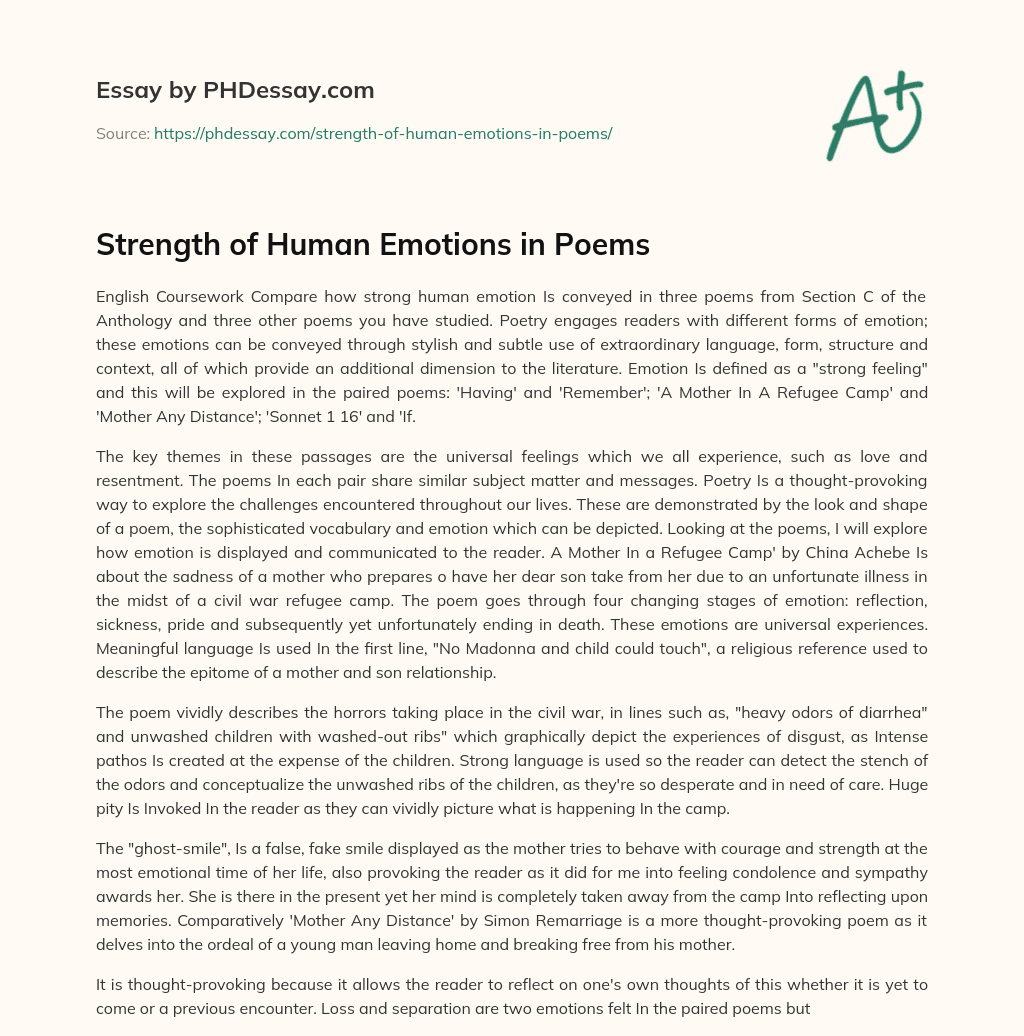 Strength of Human Emotions in Poems essay