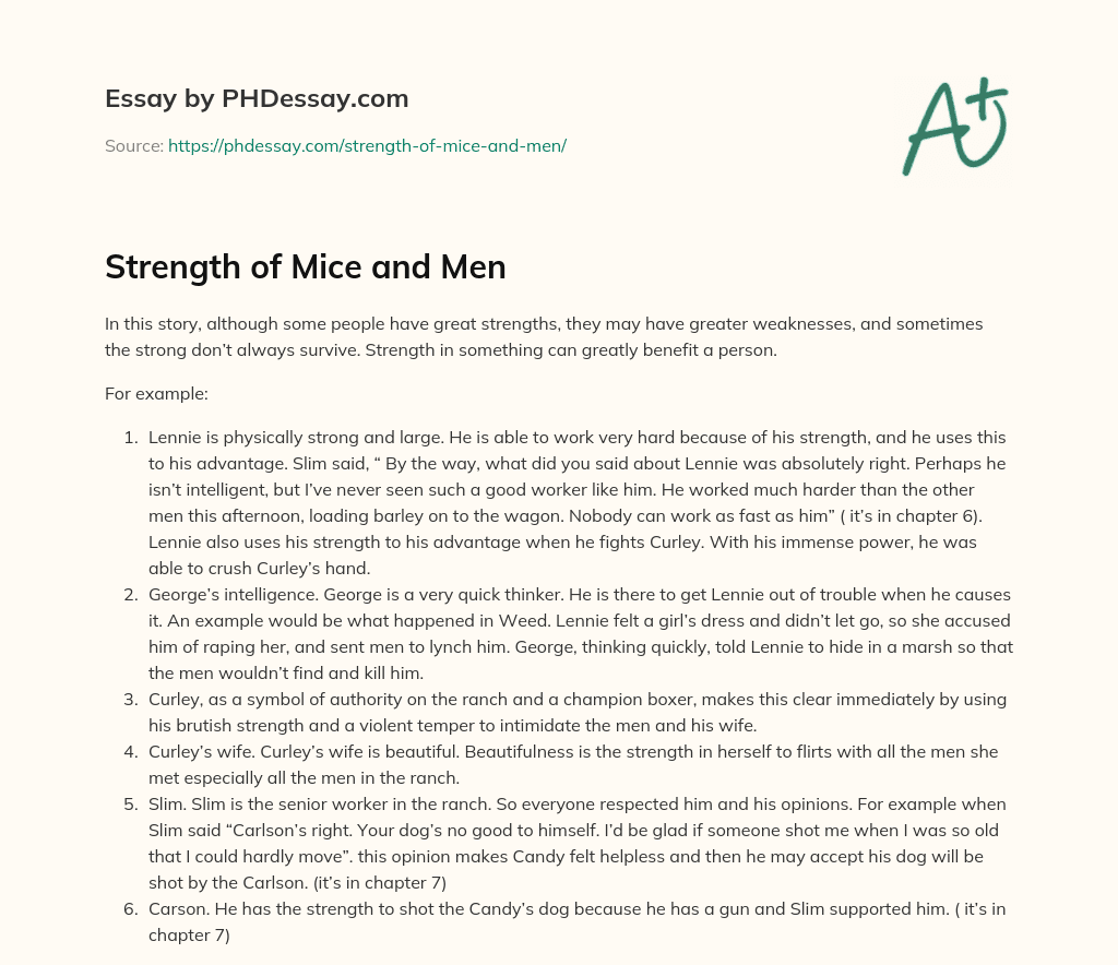 Strength of Mice and Men essay